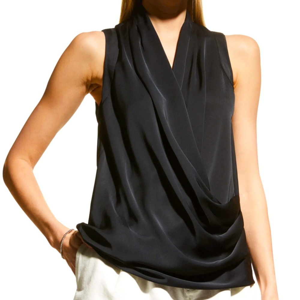 Ramy Brook Connie Draped Satin V-neck Top